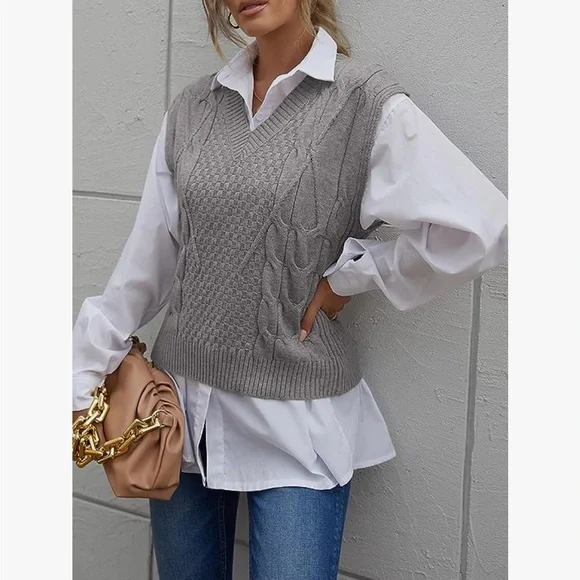 Gray Knit Sweater Vest - Picture 2 of 6